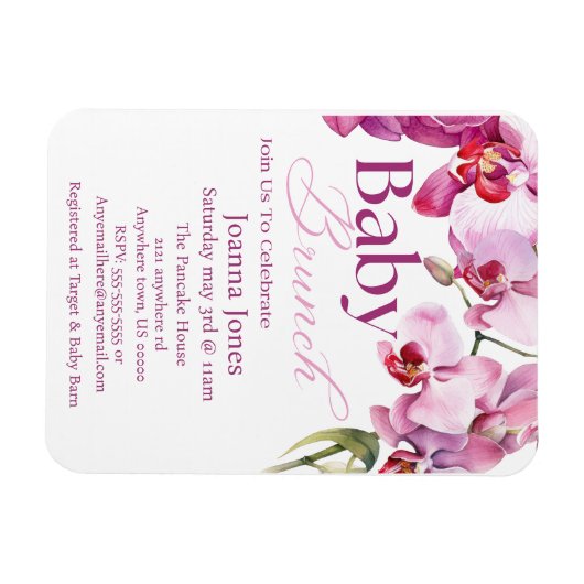 Orchidee Baby Brunch/Baby shower Invitation Kaart Magneet (Horizontaal)