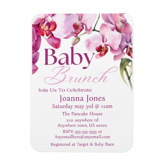 Orchidee Baby Brunch/Baby shower Invitation Kaart Magneet (Verticaal)