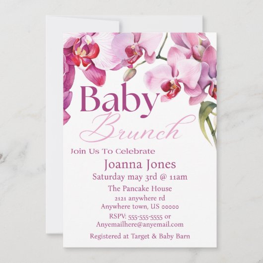 Orchidee Baby Brunch/Baby shower Uitnodiging Kaart (Voorkant)
