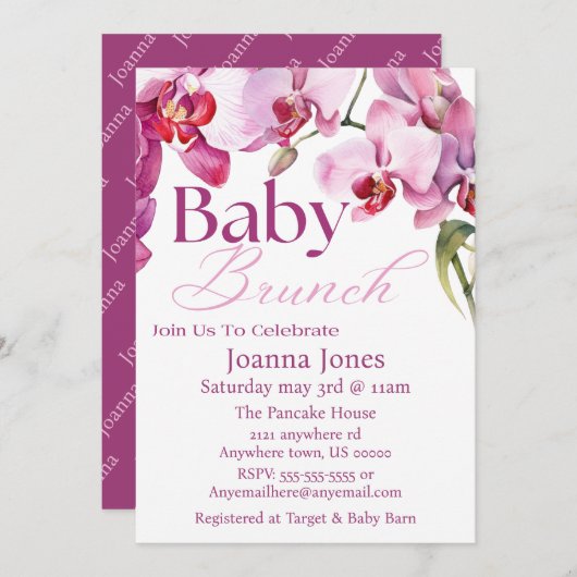 Orchidee Baby Brunch/Baby shower Uitnodiging Kaart (Voorkant / Achterkant)