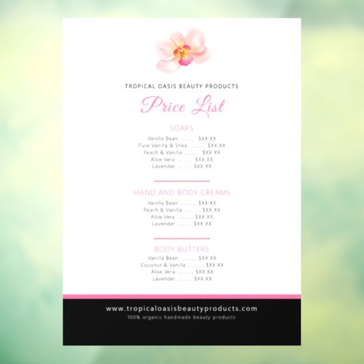 Orchidee beauty product prijslijst roze raamsticker (Vel 3)