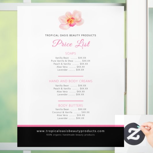 Orchidee beauty product prijslijst roze raamsticker (Huis)