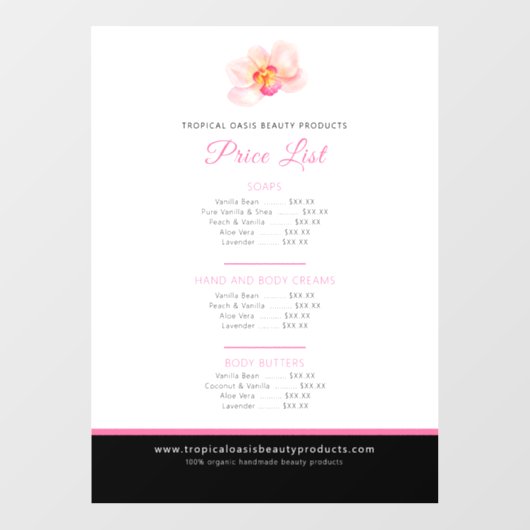 Orchidee beauty product prijslijst roze raamsticker (Vel)