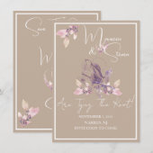 Orchidee Beige & Wit Save The Date Wedding Kaart (Voorkant / Achterkant)