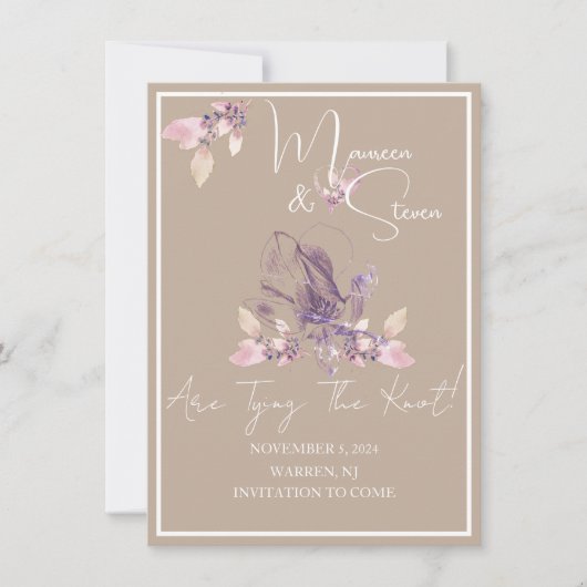 Orchidee Beige & Wit Save The Date Wedding Kaart (Voorkant)