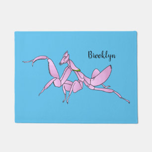 Orchidee bidsprinkhaan cartoon illustratie deurmat