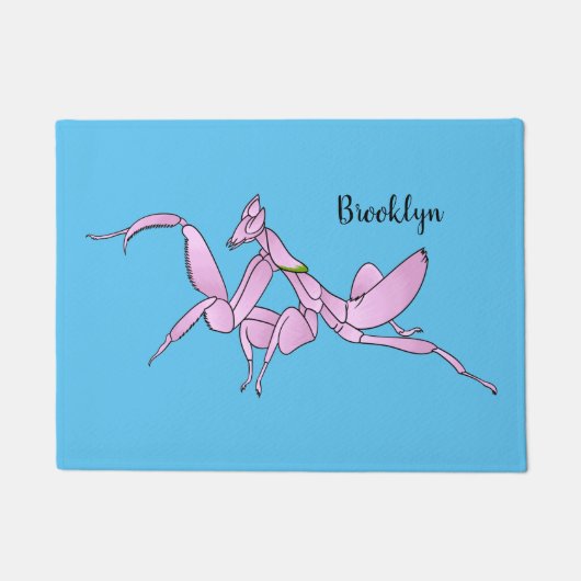 Orchidee bidsprinkhaan cartoon illustratie deurmat (Voorkant)