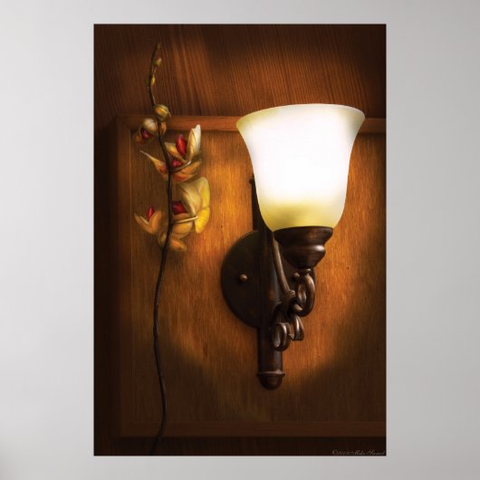 Orchidee - Bij een nabijgelegen lamp Poster (Voorkant)