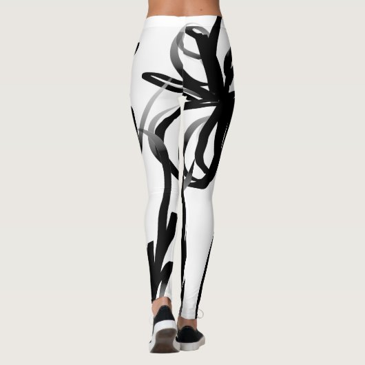 Orchidee Blanc: Abstract Wit & Zwart Leggings (Achterkant)