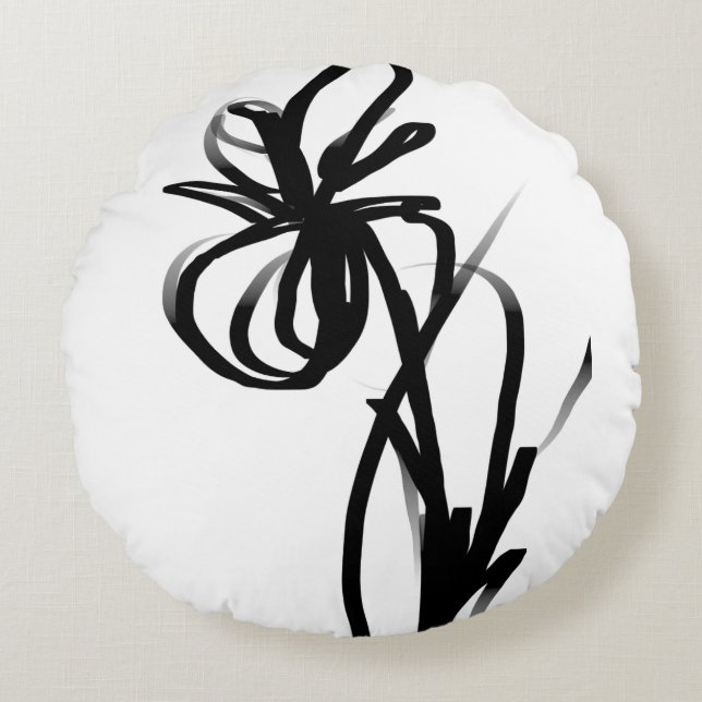Orchidee Blanc: Abstract Wit & Zwart Rond Kussen (Voorkant)