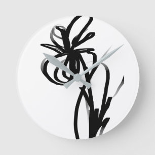 Orchidee Blanc: Abstract Wit & Zwart Ronde Klok