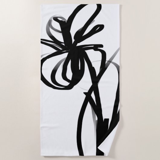 Orchidee Blanc: Abstract Wit & Zwart Strandlaken (Voorkant)