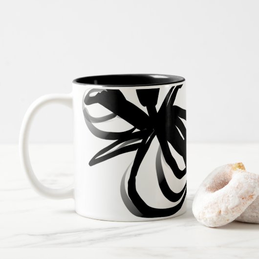 Orchidee Blanc: Abstract Wit & Zwart Tweekleurige Koffiemok (Met donut)