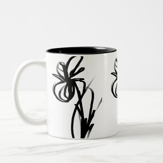 Orchidee Blanc: Abstract Wit & Zwart Tweekleurige Koffiemok (Links)
