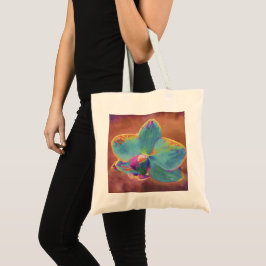 Orchidee blauw paarse bruin bloemschilderij tote bag