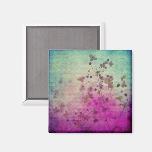 Orchidee blauwgroen paarse bloemen en schrift magneet (Voorkant / Achterkant)