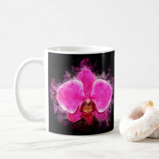 Orchidee bloem aquarel - roze bb 02 koffiemok (Met donut)