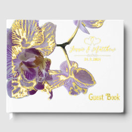 Orchidee Bloem en Gouden Folie Bloemen Gastenboek