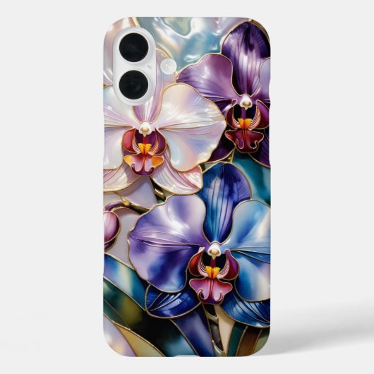 Orchidee Bloem iPhone Hoesje Blauw Roze Elegant (Achterkant)