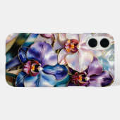 Orchidee Bloem iPhone Hoesje Blauw Roze Elegant (Achterkant (horizontaal))