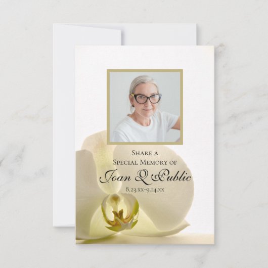 Orchidee Bloem op Wit Deel een Geheugen Uitvaart Notitiekaartje (Voorkant)