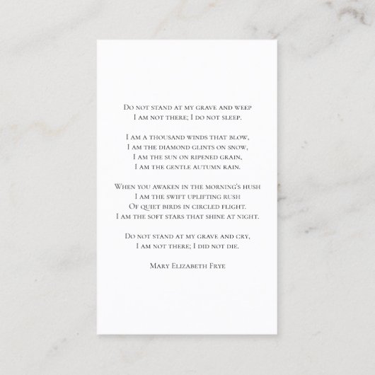 Orchidee Bloem op Witte Begrafenis Gebed Visitekaartje (Achterkant)