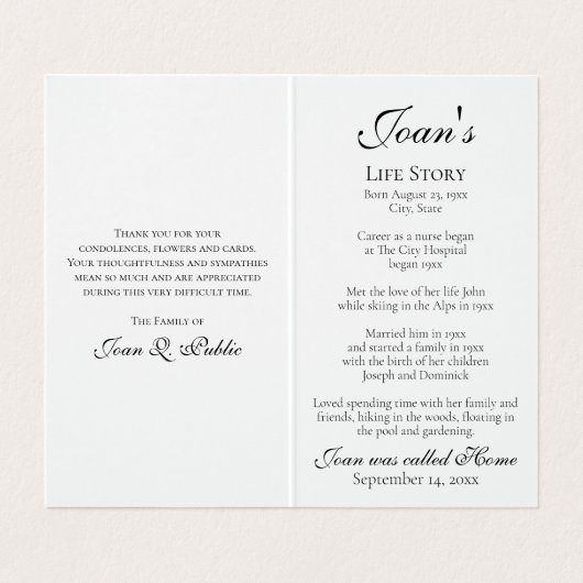 Orchidee Bloem op Witte Begrafenis Gebed Visitekaartje (Binnenkant ongevouwen)