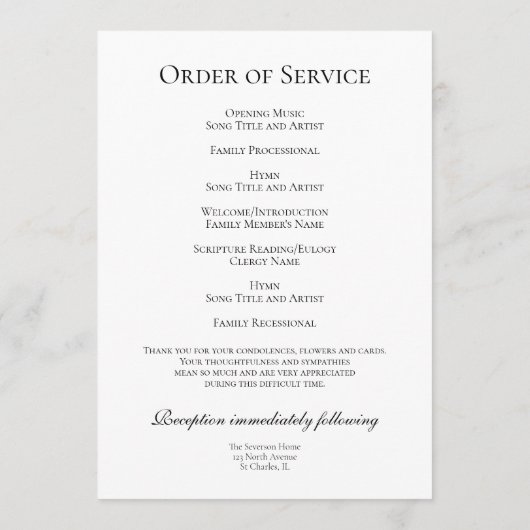 Orchidee Bloem op Witte Begrafenisdienst Programmakaart (Achterkant)