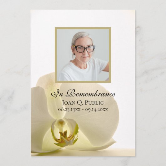 Orchidee Bloem op Witte Begrafenisdienst Programmakaart (Voorkant)
