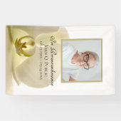 Orchidee Bloem op Witte Viering van het Leven Begr Spandoek (Horizontaal)