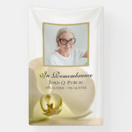 Orchidee Bloem op Witte Viering van het Leven Begr Spandoek