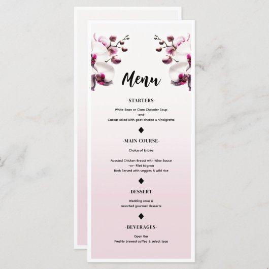 Orchidee Bloem Roze & Wit Bruiloft Menu (Voorkant / Achterkant)