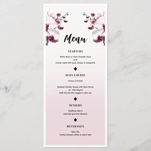 Orchidee Bloem Roze & Wit Bruiloft Menu (Voorkant)
