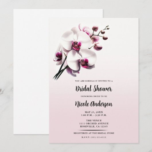 Orchidee Bloem Roze & Witte Bruidsdouche Kaart (Voorkant / Achterkant)