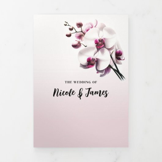 Orchidee Bloem Roze & Witte Bruiloft Drieluik Uitnodiging (Cover)