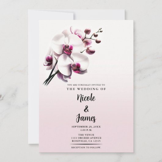 Orchidee Bloem Roze & Witte Bruiloft Kaart (Voorkant)