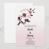 Orchidee Bloem Roze & Witte Bruiloft Kaart (Voorkant / Achterkant)