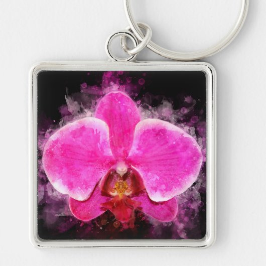 Orchidee bloem waterverf - roze bb 02 sleutelhanger (Voorkant)