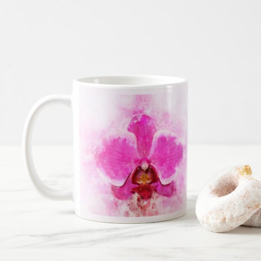Orchidee bloem waterverf - roze wb 02 koffiemok (Met donut)