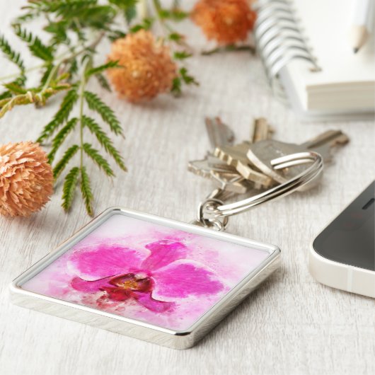 Orchidee bloem waterverf - roze wb 02 sleutelhanger (Zijkant)