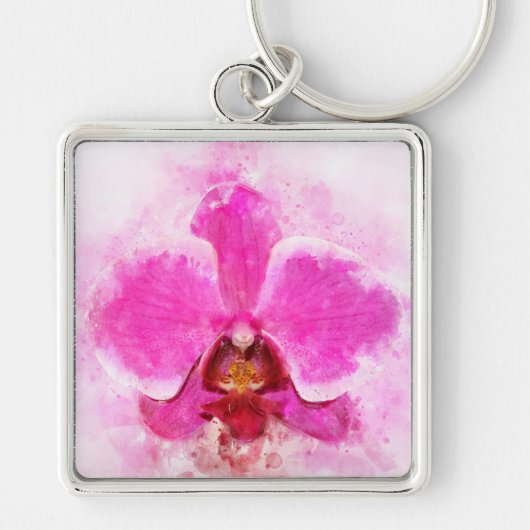 Orchidee bloem waterverf - roze wb 02 sleutelhanger (Voorkant)