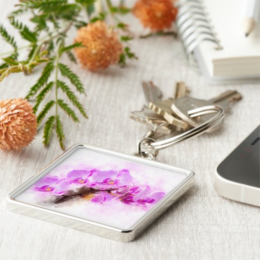 Orchidee bloem waterverf - roze wb 03 sleutelhanger (Zijkant)