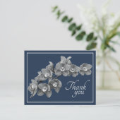 Orchidee Bloem Zwart/Wit Marineblauwe Achtergrond  Briefkaart (Staand voorkant)