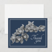 Orchidee Bloem Zwart/Wit Marineblauwe Achtergrond  Briefkaart (Voorkant / Achterkant)
