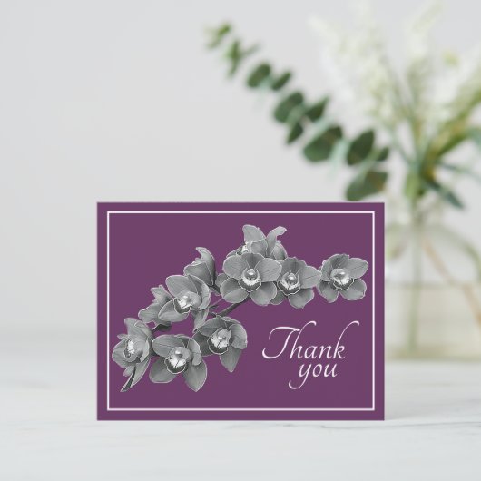 Orchidee Bloem Zwart/Wit Mauve Achtergrond Bedankt Briefkaart (Staand voorkant)