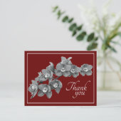 Orchidee Bloem Zwart & Wit Rode Achtergrond Bedank Briefkaart (Staand voorkant)