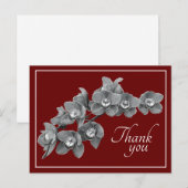 Orchidee Bloem Zwart & Wit Rode Achtergrond Bedank Briefkaart (Voorkant / Achterkant)