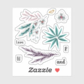 Orchidee bloemen, bladeren, bloesems, bladeren, li sticker (Vel)