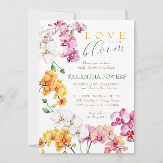 Orchidee Bloemen Bruids Uitnodiging (Voorkant)