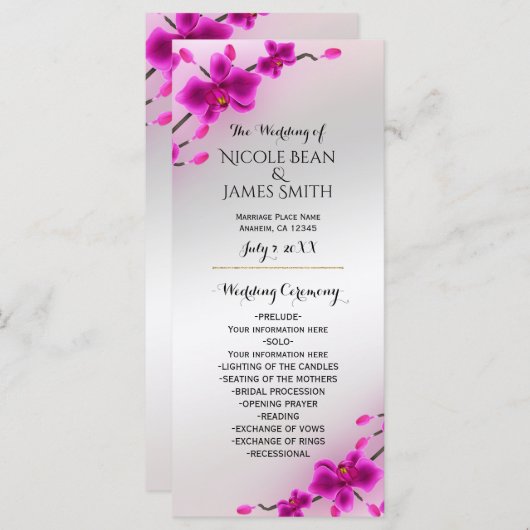 Orchidee Bloemen Elegant Bloemen Bruiloft Programm Programmakaart (Voorkant / Achterkant)